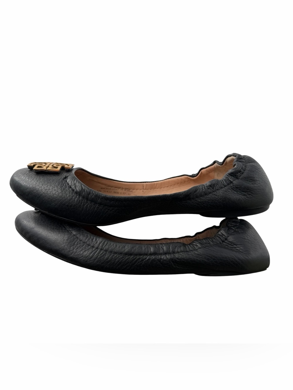 Tory Burch Black Leather Ballet Flats with Gold Logo Medallion Versatile Size 7 - Picture 4 of 10